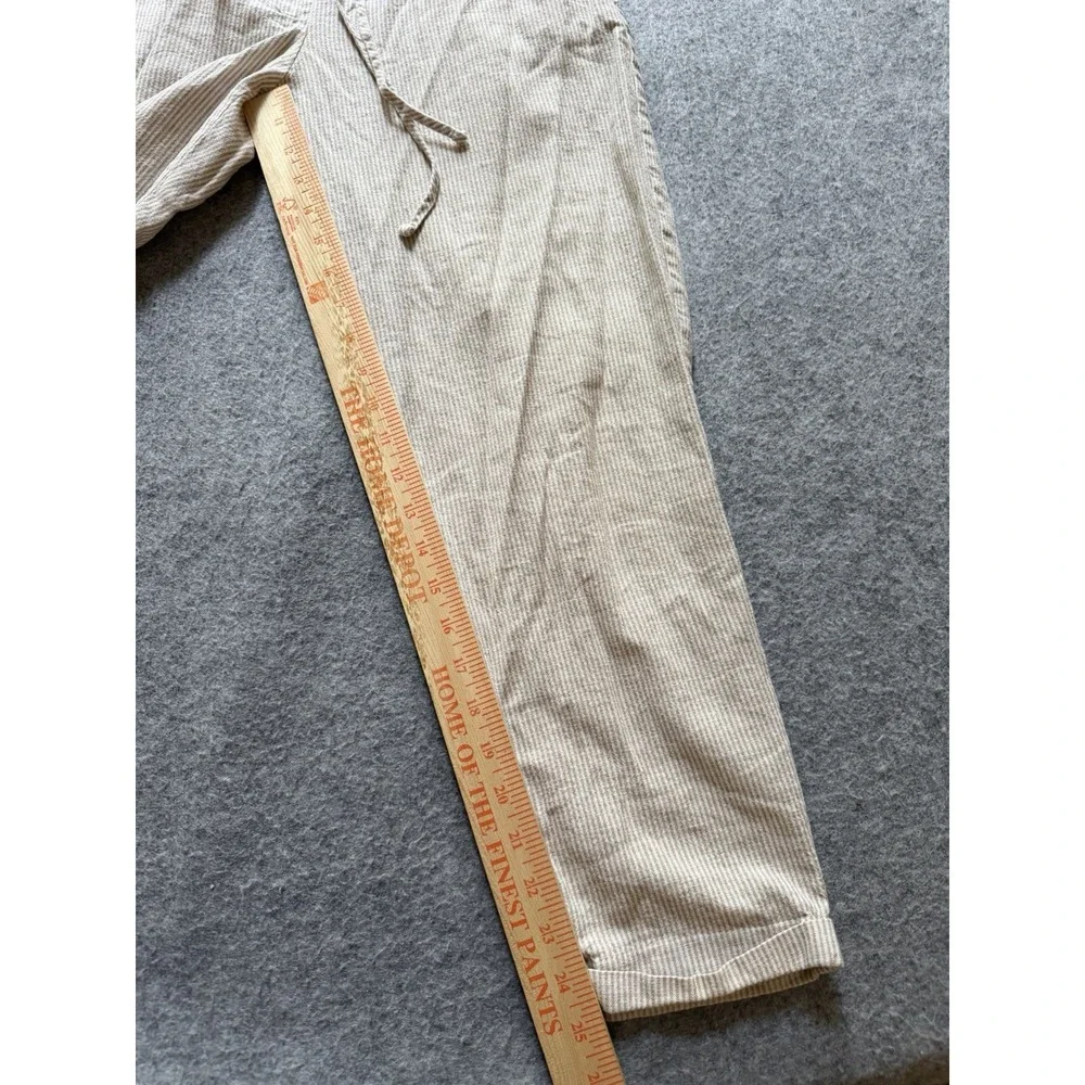 J. Crew Women's Linen Blend Pants Pockets Beach Beige & White Stripes Size 8